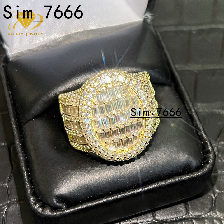 Hip Hop Big Men Luxury Ring Iced Out Baguette Moissanite 10k 14k 18k Solid Gold Oval Shape Exotic Ring Diamond Moissanite Ring