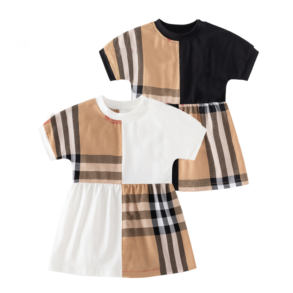 Bébé Designer Vêtements Robe Nouveau-Né Enfants Filles Robes Enfants À Manches Courtes Jupe À Carreaux Vêtements De Sport 0-24 M