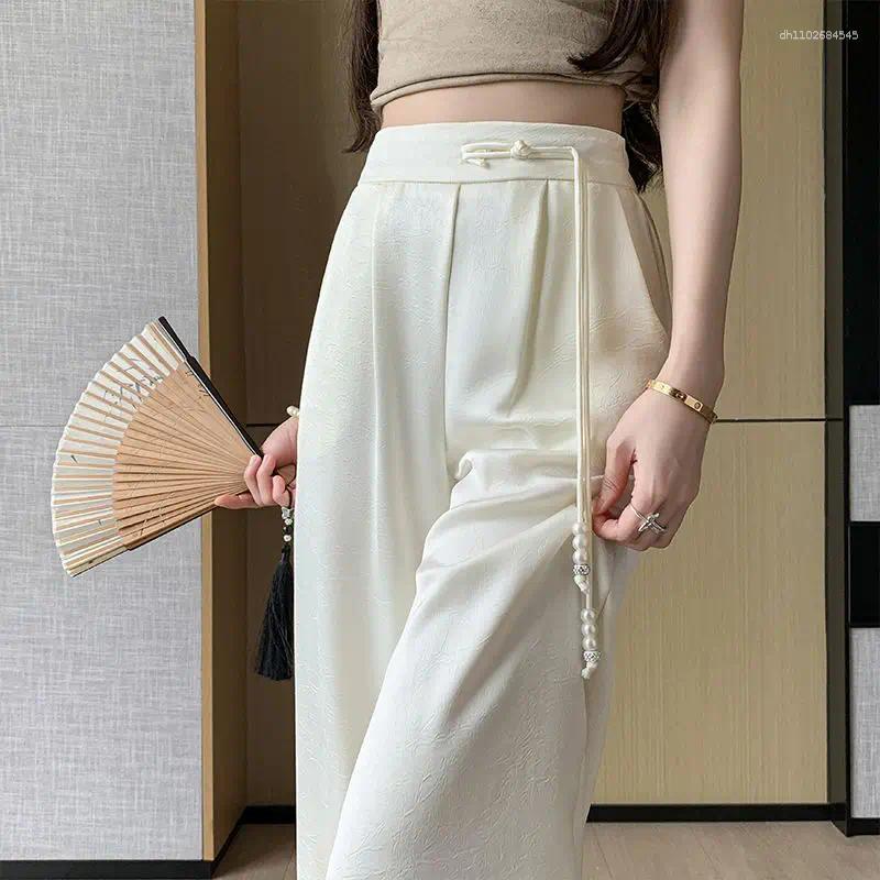 Women's Pants Casual In Spring Summer Autumn And Winter Satin Jacquard Chinese Style Trousers Suit Wide-leg For Women
