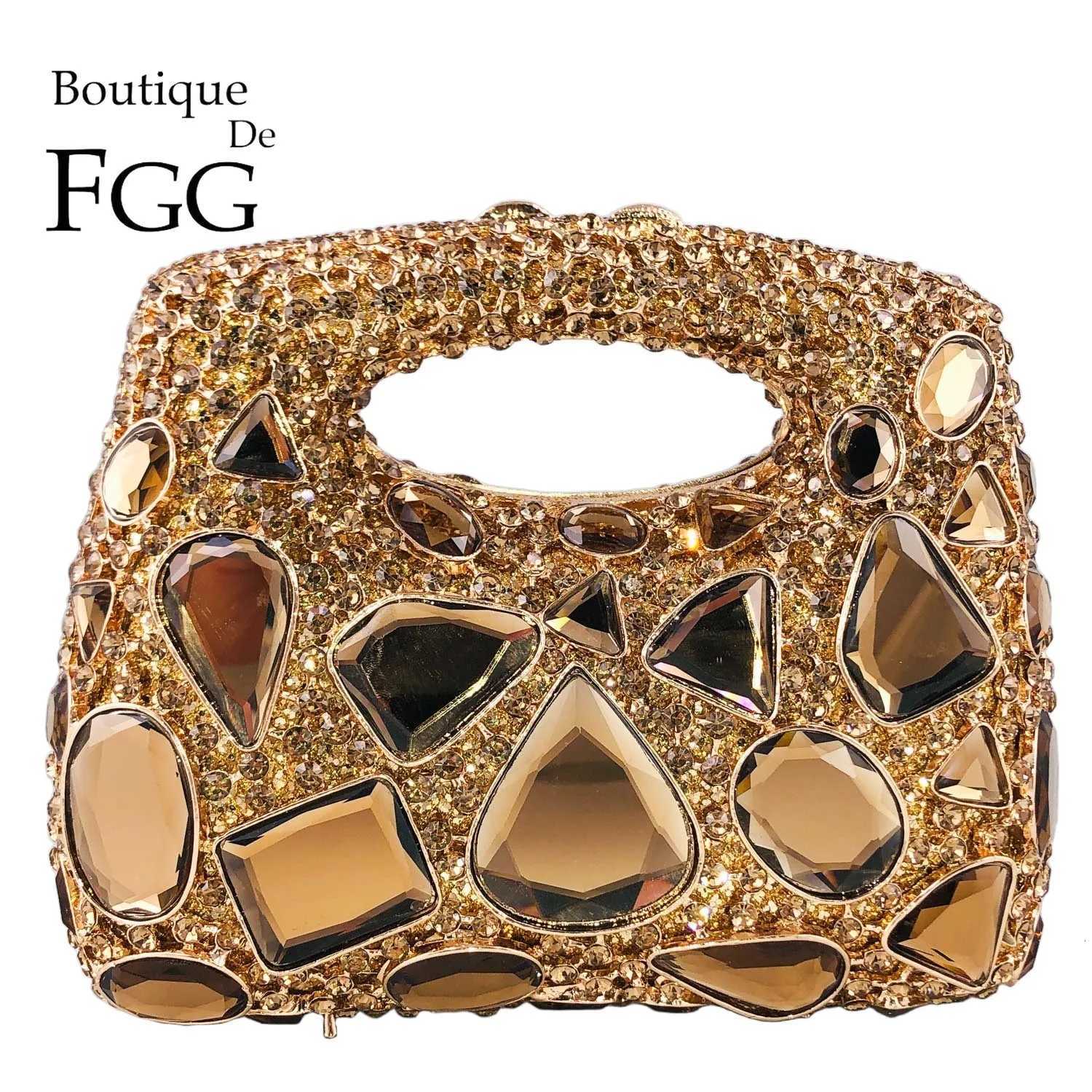 Boutique De FGG Top-Handle Women Golden Evening Bags and Clutches Formal Party Crystal Clutch Purse Bridal Wedding Handbag Z250815