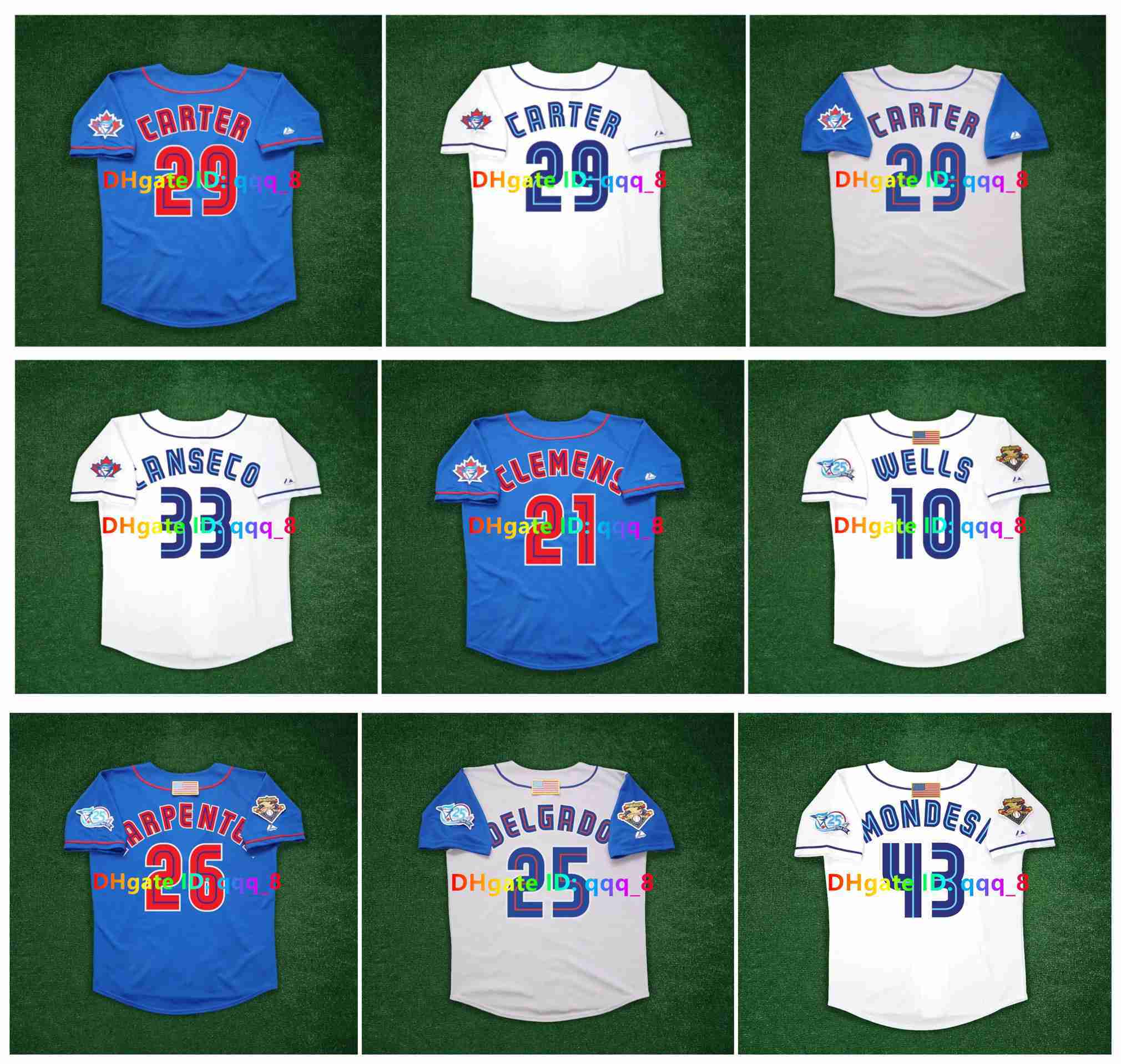 Jersey de baseball de style vintage Throwback Blue Jays Design Carter Clemens Halladay Tailles S-4XL
