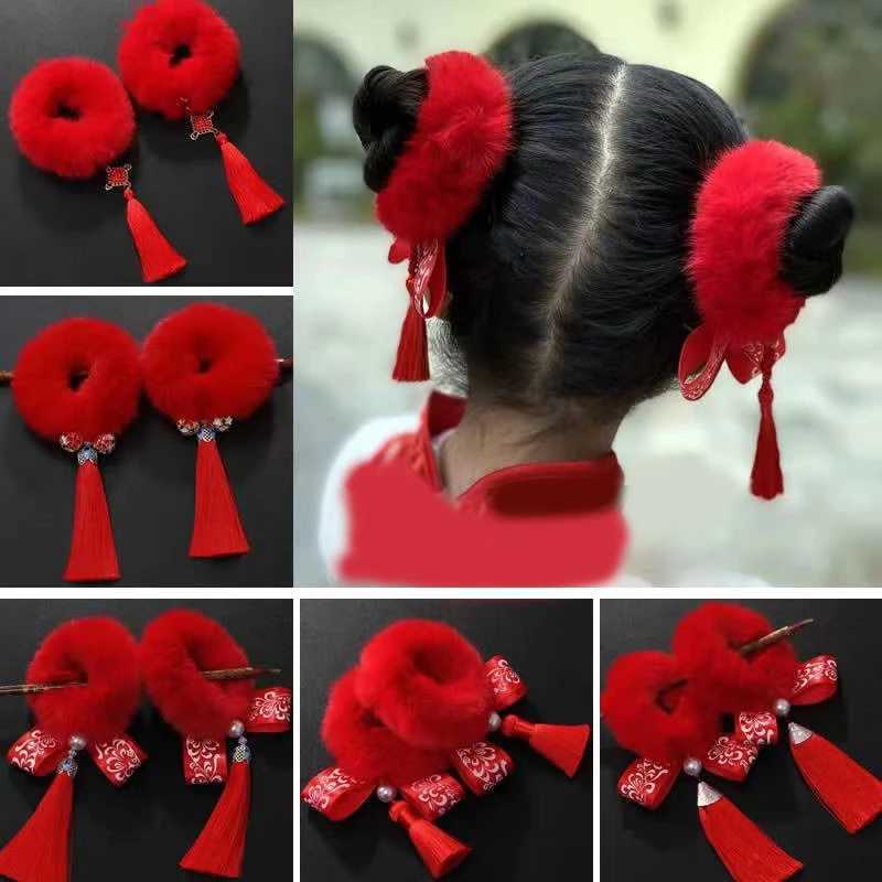 1 Pair Flexible Chic Chinese Sle Children Hair Bands Soft Hair Ties Stretchy For New Year Z250815