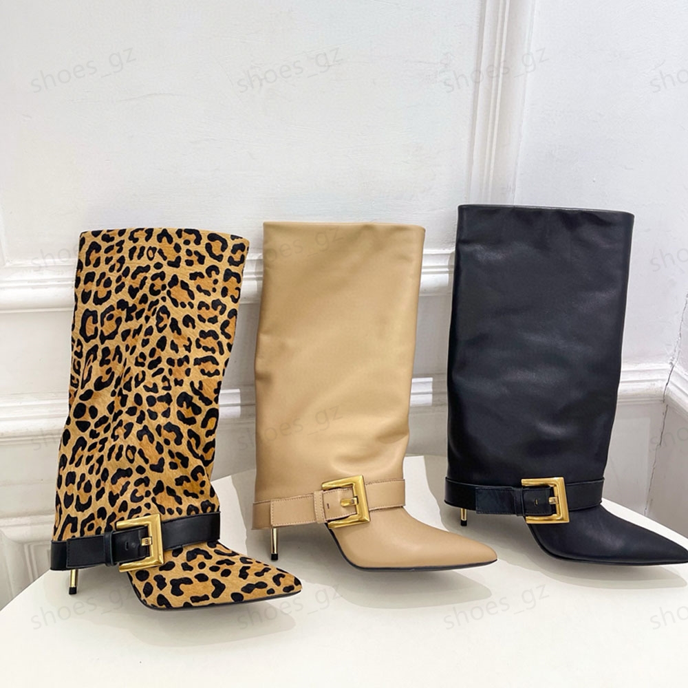 Nouveau pantalon en cuir Type à glissière Half Boots Stiletto Bottes de mode à talons pointues Bottes à talons haut