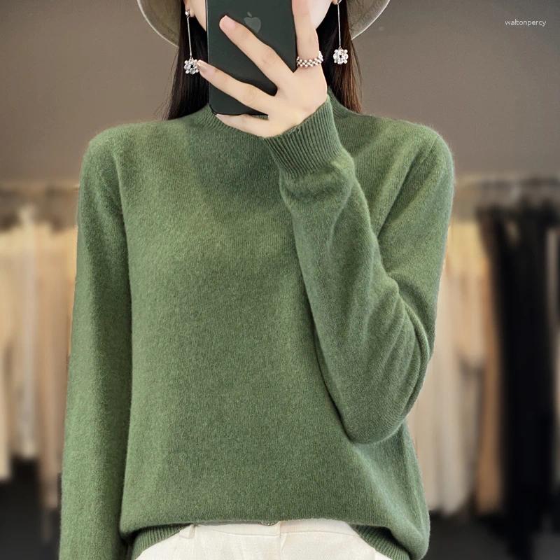Women's Sweaters 2025 Autumn/Winter Merino Wool Knitted Sweater Loose And Elegant Half High Collar Cashmere Long Sleeve Warm Top