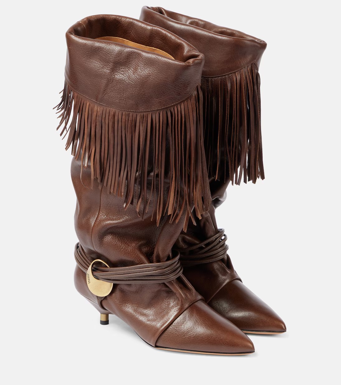 Designer luxury Women Shoes Genuine Leather European and American Women's New Pointed Pleated 5cm Thin Heel Fringed Calf Boots, Knight Boots, P