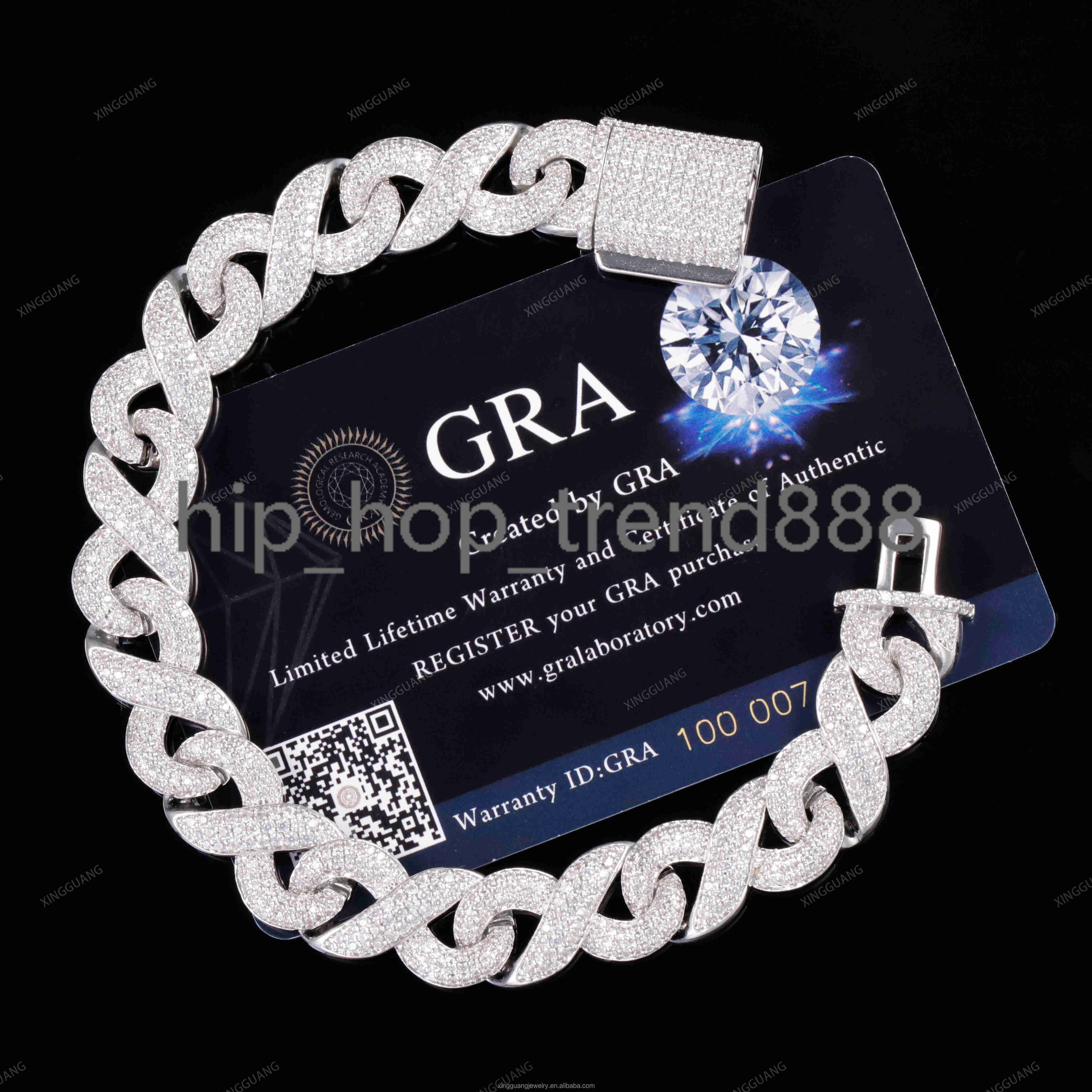 925 Silver Hiphop Men Bling Iced Out 13MM Cuban Chain VVS Moissanite Diamond Infinite Cuban Link Necklace With GRA Certificate