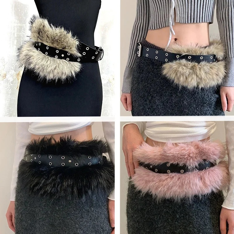 Furry Belt Y2k Belt Subculture Autumn Winter Retro All-Match Plush Waist Chain Imitation Fur Waist Seal Girl Sexy Belt250812