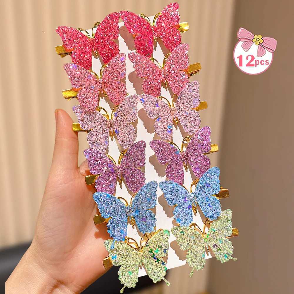 12 pcs Sparkling Pink Butterfly Hair Clips Set for Girls Dazzling Colors Cute Hair Accessories for Daily Use And Parties Z250815