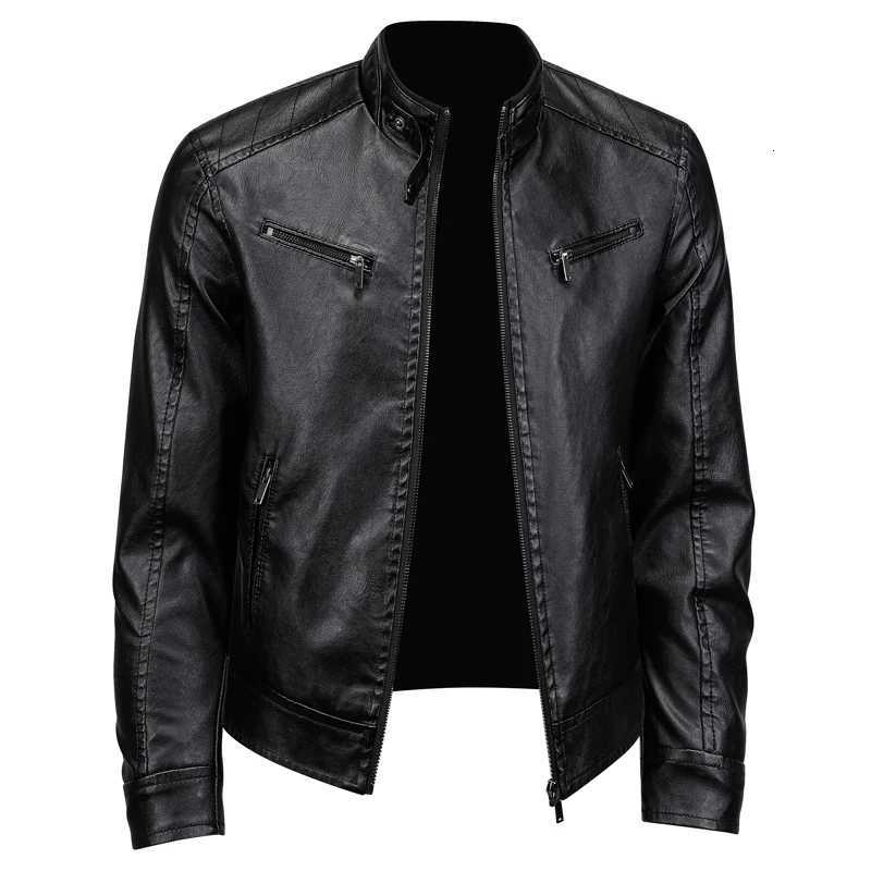 Mens Winter Solid Color Stand Up Collar Windproof Warm Coat Brand Leather Jackets Mens Luxury Clothing Vintage Leather Jacket W250815