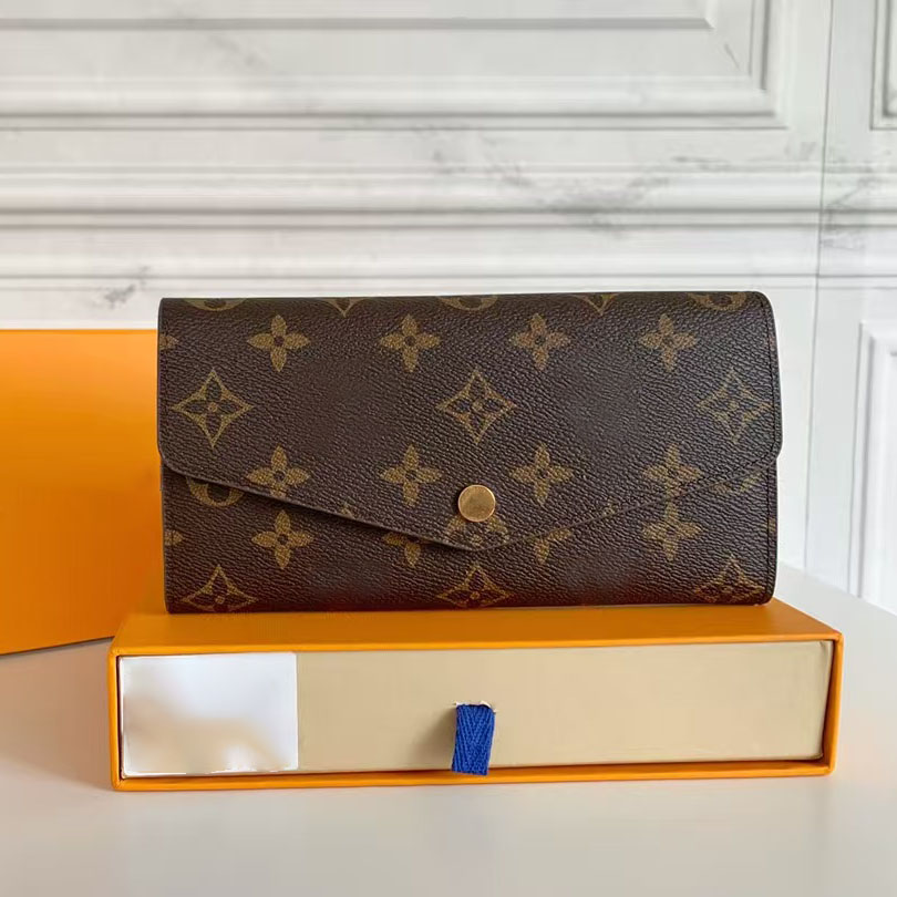 Designer Luxury Classic Monogram Series Women's Envelope Long Wallet High Quality Coated Canvas Gold Hardware Snap Button Multi Card Slot Card
