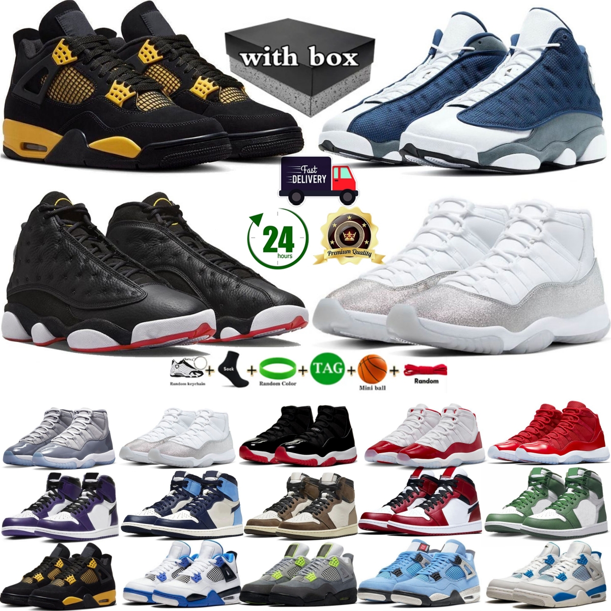 With box 11s 13s 4s Basketball Shoes Designer shoes Black metallic White Cement Reimagined nigel syestet blue flu game union Mens Sports trainers Sn