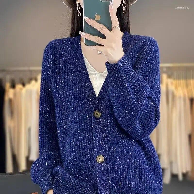 Women's Jackets Spring Autumn Knitted Solid Color Cardigan V-neck Sweater Jacket Versatile Korean Loose Long Sleeve Top Outer