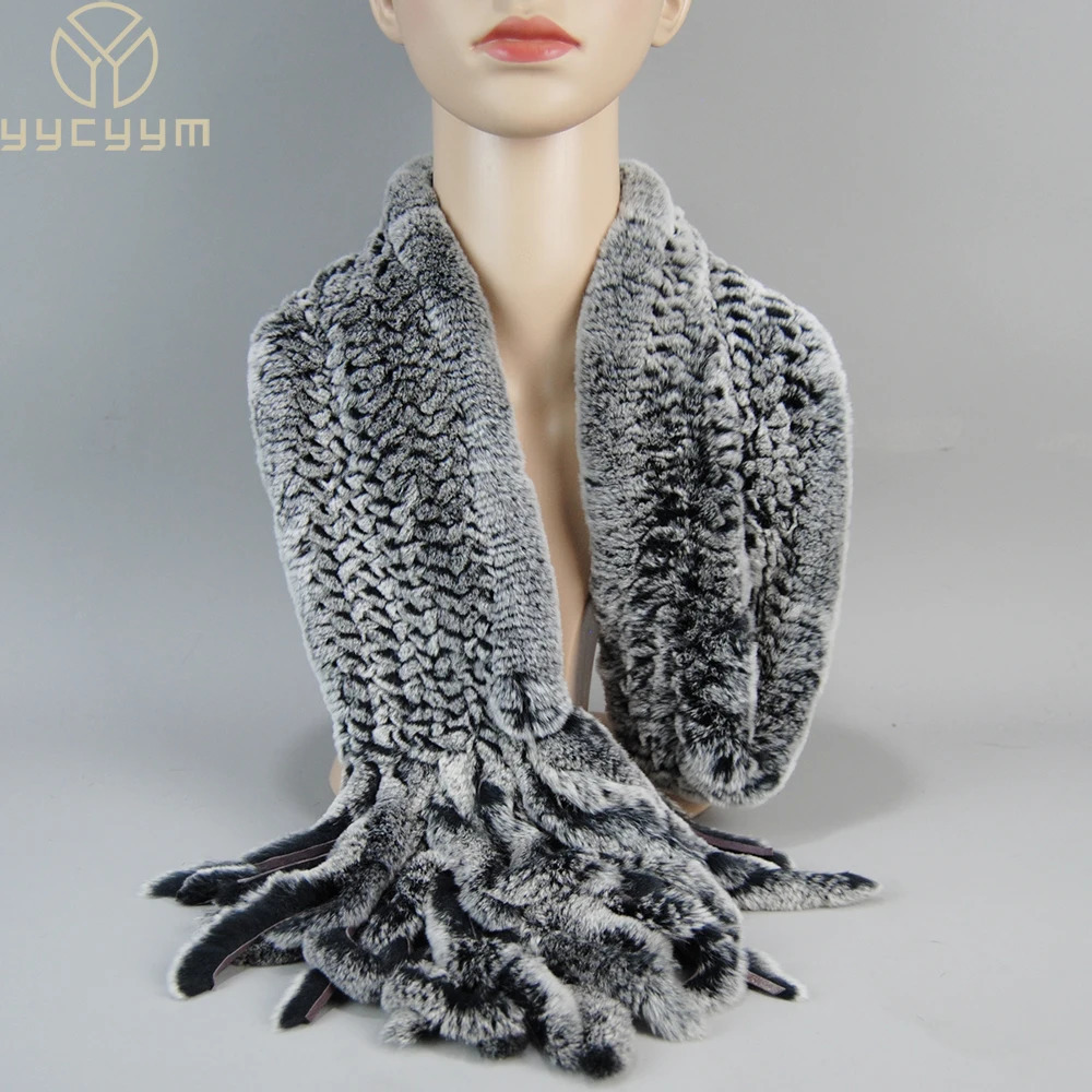 Winter Women Real Rex Rabbit Fur Tassel Scarves Ladies Warm Natural Rex Rabbit Fur Muffler Girls Knitted Real Fur Scarf 250813