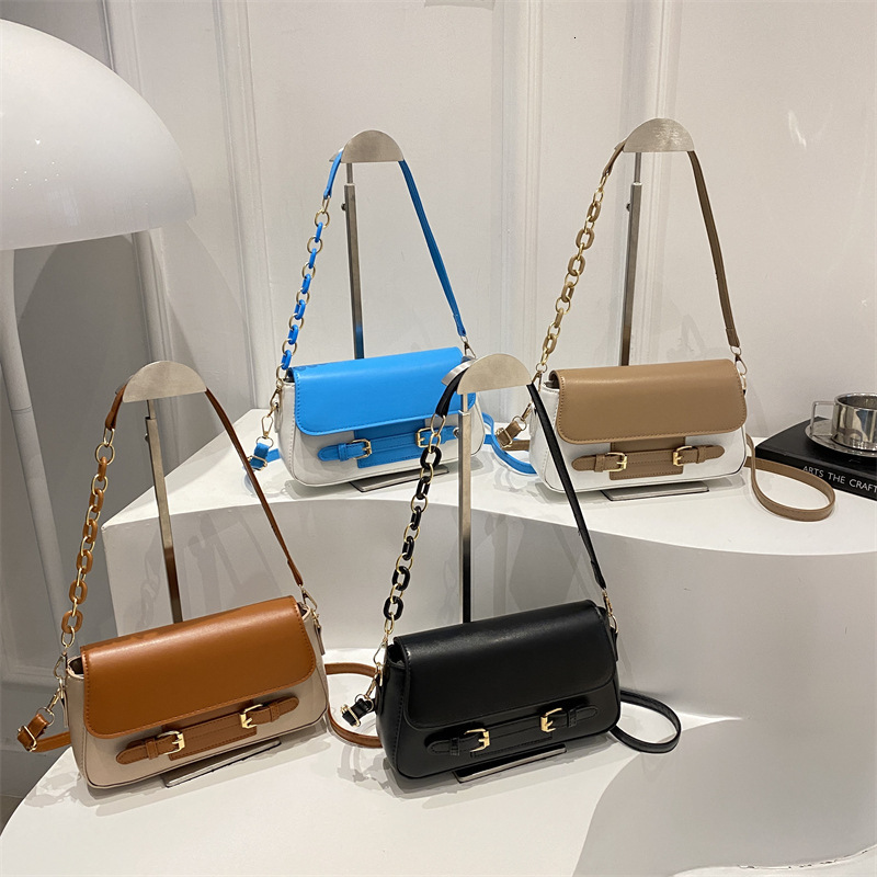 Trendy Patchwork Color-Block Women's Fashion 2025 Simple Summer Chain Design Single Shoulder Crossbody Small Square Bag
