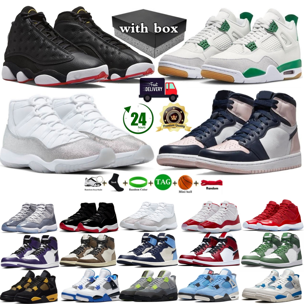 with box 4s 11s 13s Basketball Shoes Black Metallic Reimagined Sail Military Black Cats Fear White Thunder Bred cool grey lucku shorts Flu Game Men