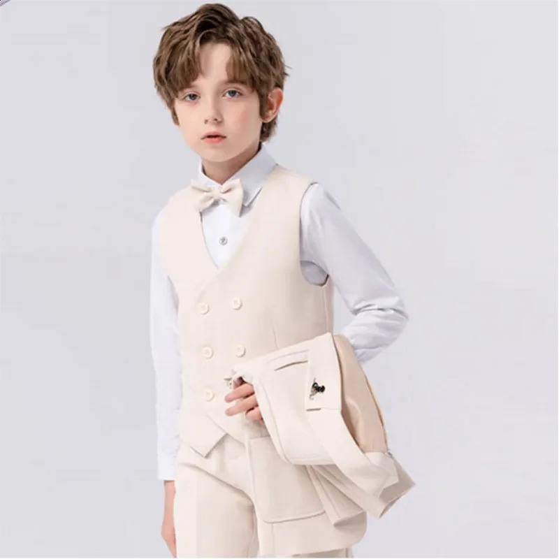 Boys Child Wedding Cost formel beige Piano Party Costumes pour enfants Boys Elegant Suit pour 2-14 ans Adolescent Boys Suits Tenics Set 250814
