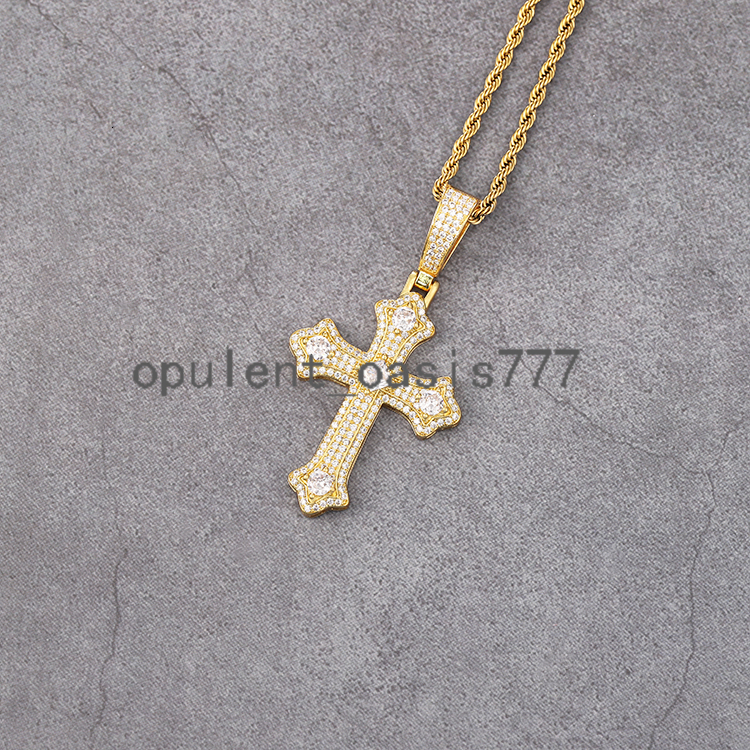 Hip Hop Jewelry New Style Cross Pendant 18k Gold Plating Copper moissanite Pendant Fashion Pendant for Necklace