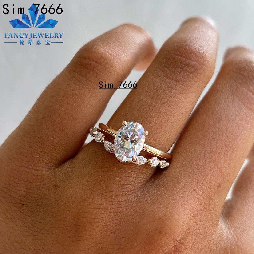 18K Gold 2CT Moissanite Ring Set Oval Shape Engagement Wedding Rings for Men and Women