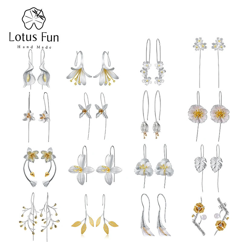 Lotus Fun Real 925 Sterling Silver Leaves Flower Drop Earrings for Women Dropship Wholesale Natural Handmade Fine Jewelry 250813