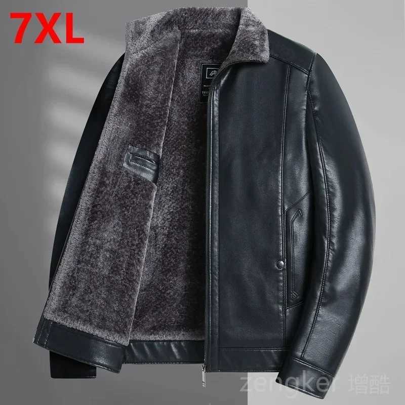 Large Size Mens PU Leather Jacket Male Tide Winter Extra Large Men Loose Man Leather Jacket Fleece 7XL 6XL Waterproof Jacket W250815