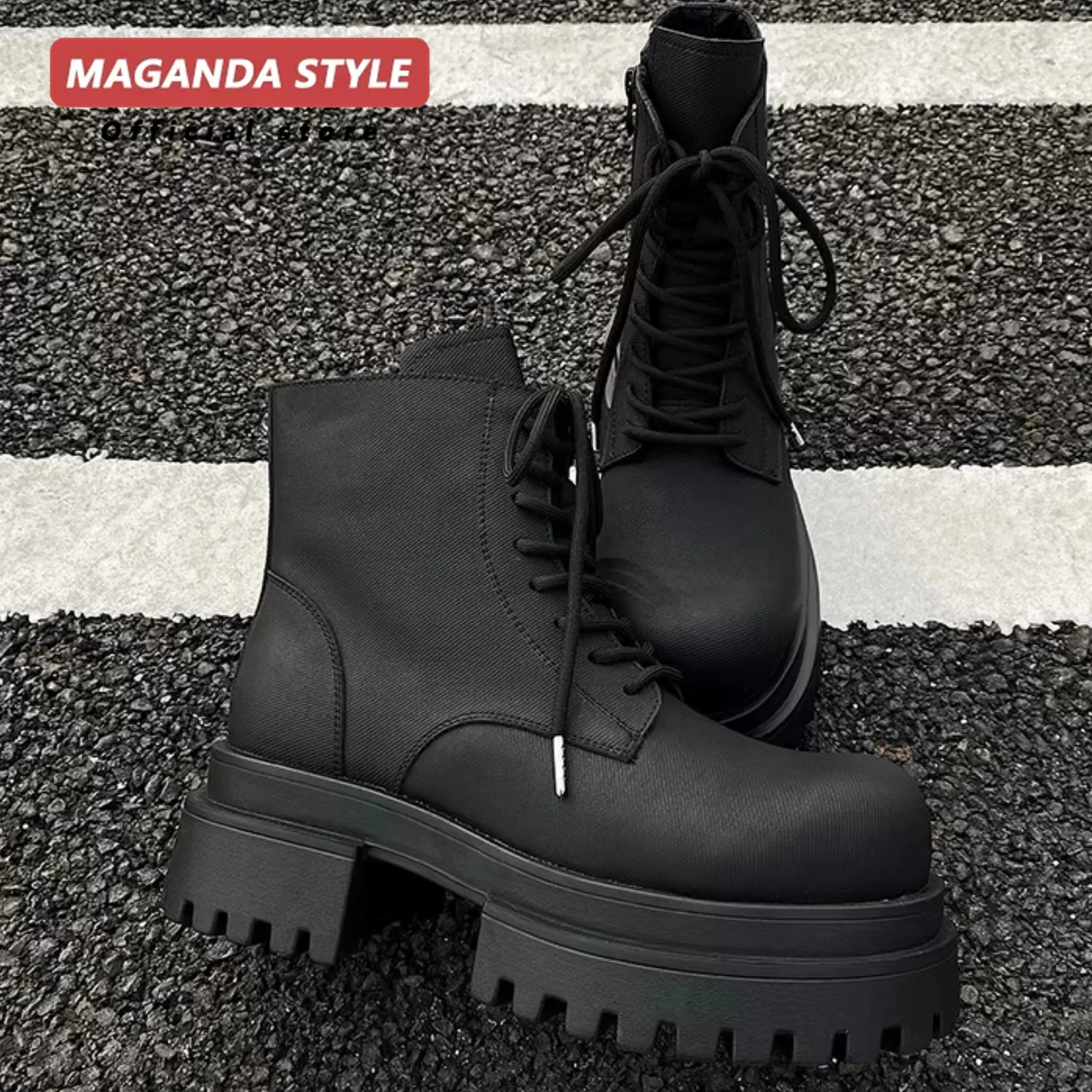 Hauteur augmentée de 7 cm Bottes en cuir courtes pour hommes Version coréenne Version Motorcycle étanche et robes de travail antidérapantes 25081