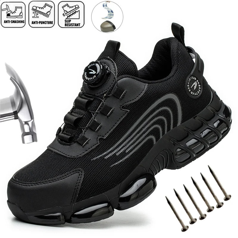 Unisexe Rotation bouton de sécurité Chaussures Men pour les baskets de travail Chaussures de protection contre la perforation des femmes de prote