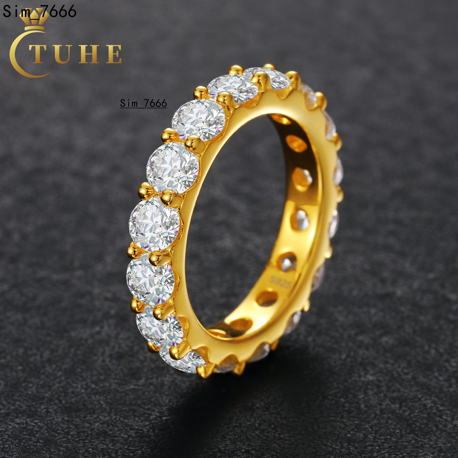 Fine bijoux couple cadeau 925 argent sterling 1 rangée 4 mm 5 mm 6,5 mm VVS Moisanite Diamond doigt avec certificat
