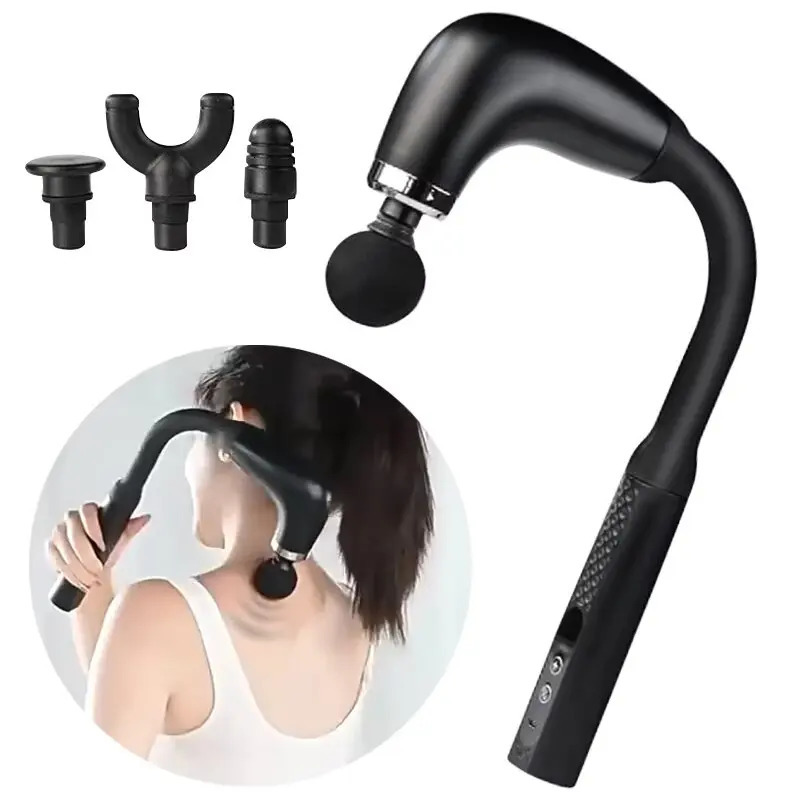 Rechargeable Fascia Gun with Bent Long Handle High-frequency Vibration Massage Gun Muscle Relaxation Back Neck Massager Tool 250814