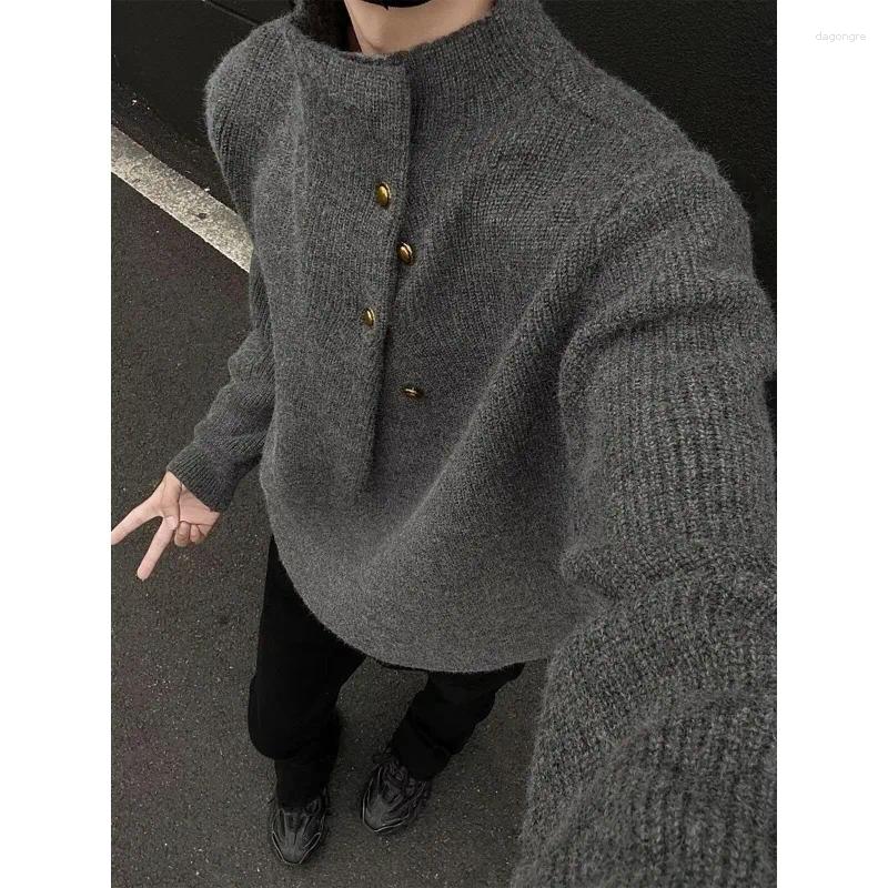 Pullages pour hommes pull vintage japonais hommes et femmes vêtements d'automne de style lazy rétro bouton de pull doux tricoté