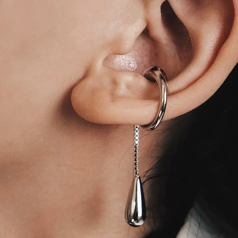 2pcs/set C-shaped Simple Personality Tassel Stainless Steel Earring Water Drop Pendant Ear Clip Jewelry Party Gifts 2025250812