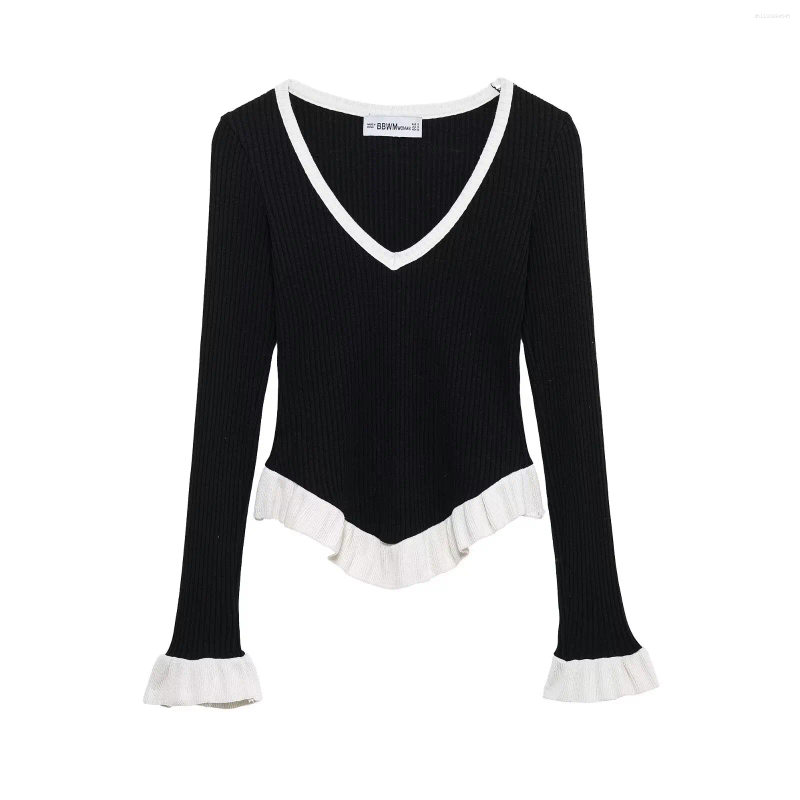 Pulls de femmes Patchwork Patchwork Pullsouvers Spring Kint Sweater V Neck Femme Slim Tricots Casual Rib