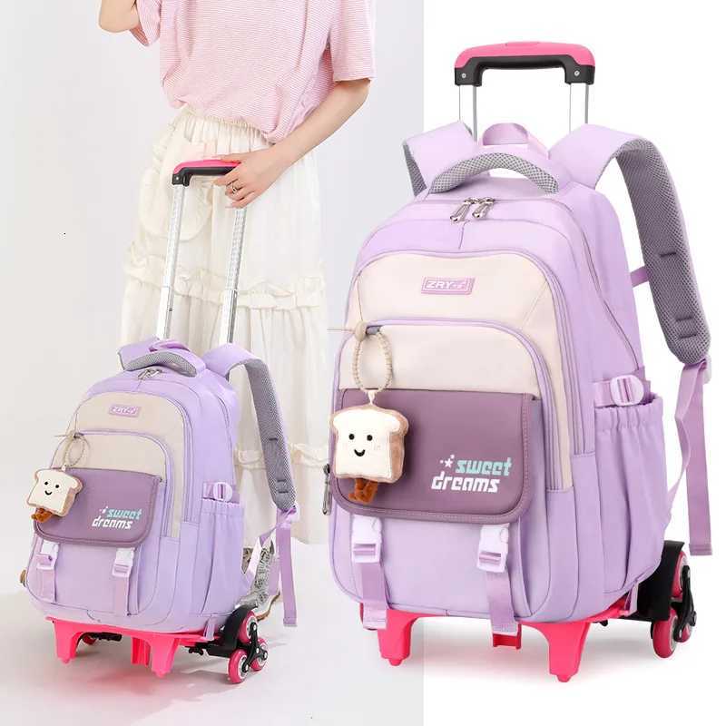 Wheeled Students Backpacks for Girls Children School Bags With Wheels Trolley Backpack Cute Schoolbag With Pendant Rolling Back X250815