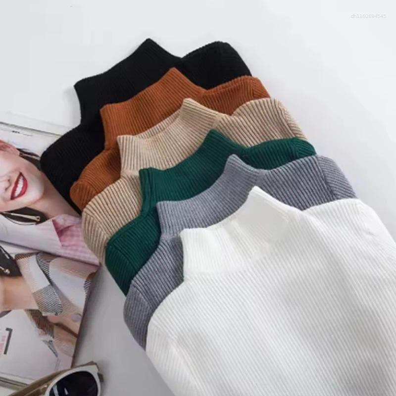 Women's Sweaters 2025 Autumn Half High Neck Knitwear Elegant Office Lady Long Sleeve Solid Pullover Sweater Casual Tops 10643