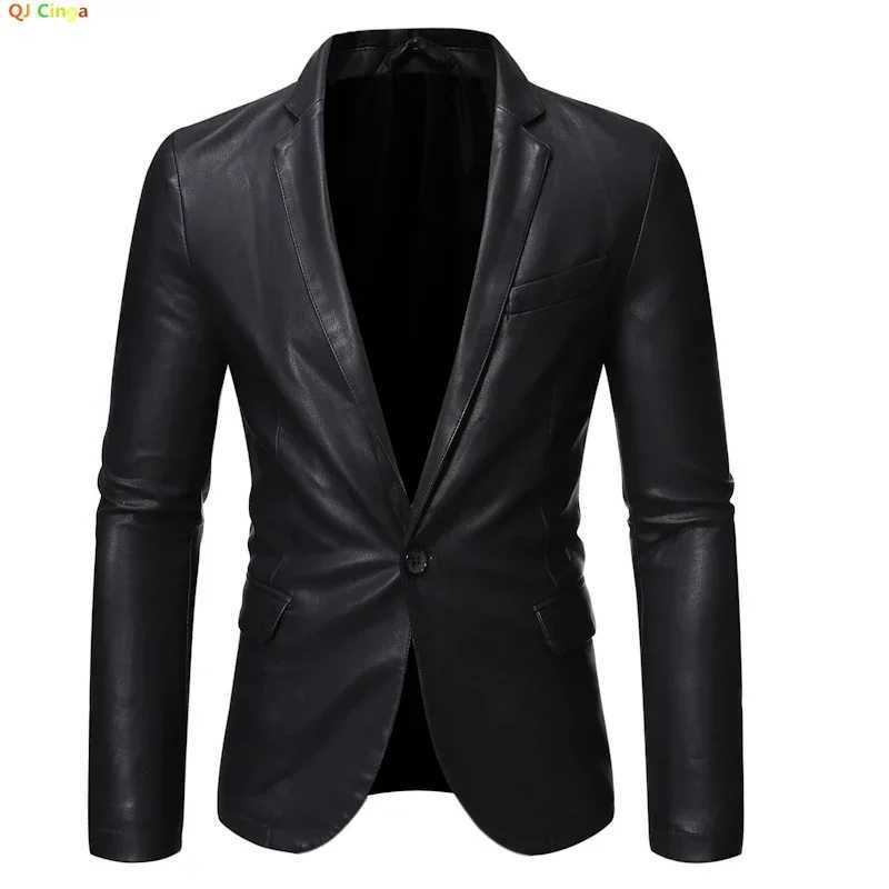Mens V-Neck Suit Jacket Fashion Casual PU Jacket Asian Size Flap Pockets Decoration Khaki Color Navy Blue and Other Options W250815