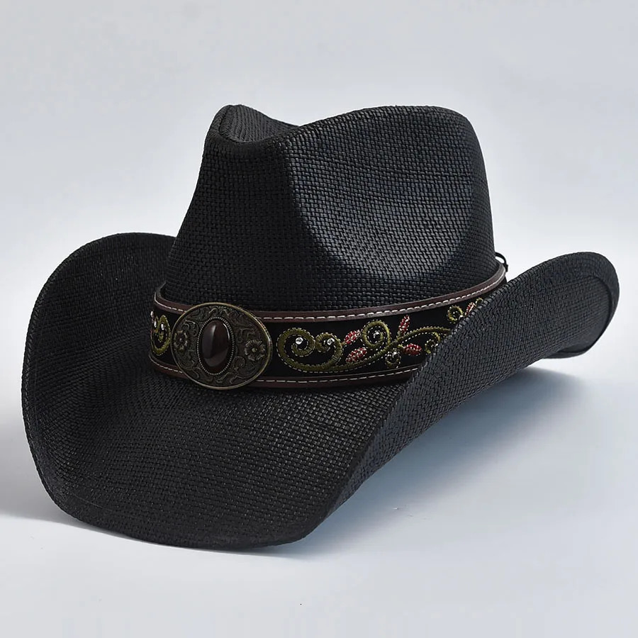 Vintage Curled Edge Cowgirl Jazz Hat Western Style Straw Hats for Men Women Summer Beach Sun Hat Sombrero Hombre 250807