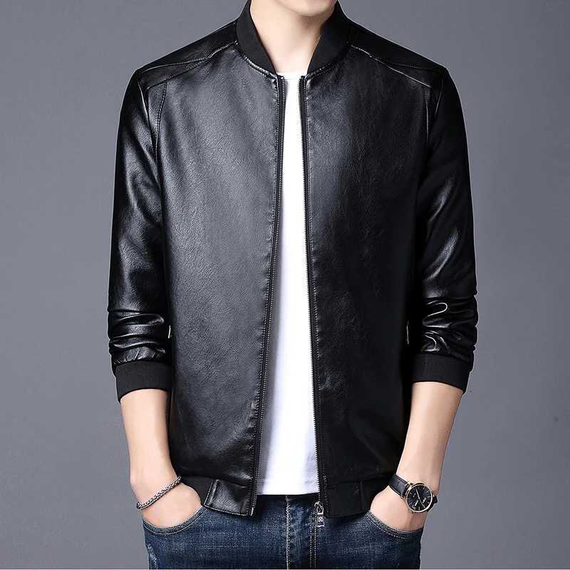 Autumn and Winter Mens Leather Jacket Casual Solid Color PU Leather Coat Retro Slim Baseball Suit Motorcycle Jacket Size 8XL W250815