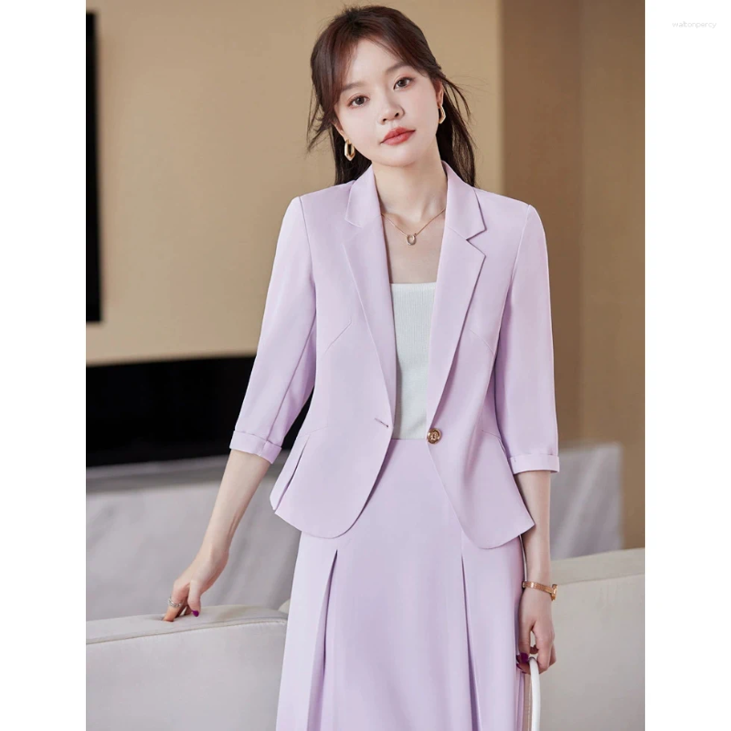 Robe de deux pièces femmes Jupe violette costumes printemps 2025 Veste solide Single Button Vêtements dames dieu fan élégant luxe deux pièces ens