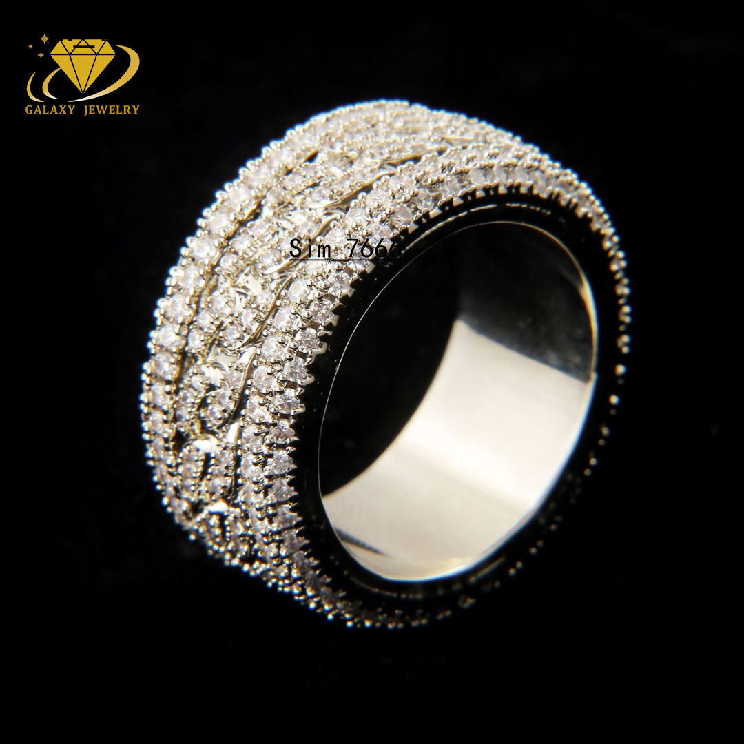 Custom Hip Hop Rings 925 Sterling Silver Prong Setting Iced Out Moissanite Rings Cuban Link Ring for Men