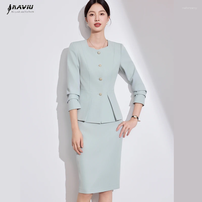 Two Piece Dress NAVIU 2 Set Blazer And Short Skirt Autumn Elegant Women's Suit Single Breasted Slim Office Business Formal Work Wear