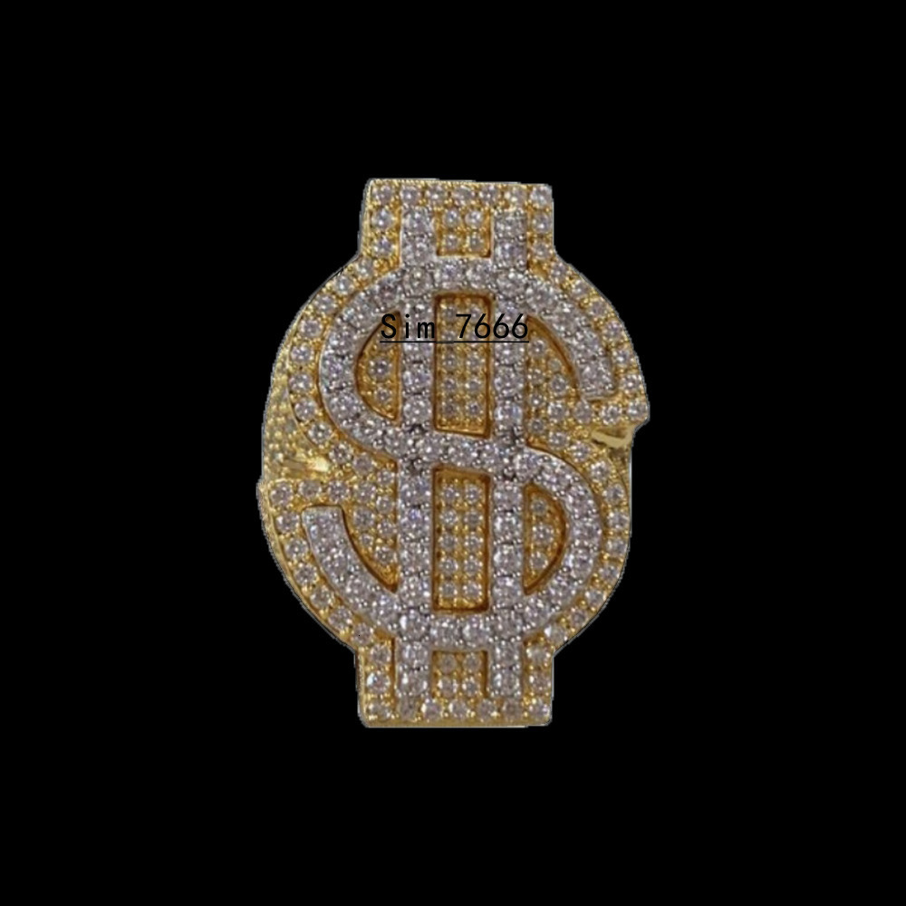 Dollar Sign Men Ring Iced Out Hiphop VVS Moissanite 925 Silver VVS Bling Custom Moissanite Ring