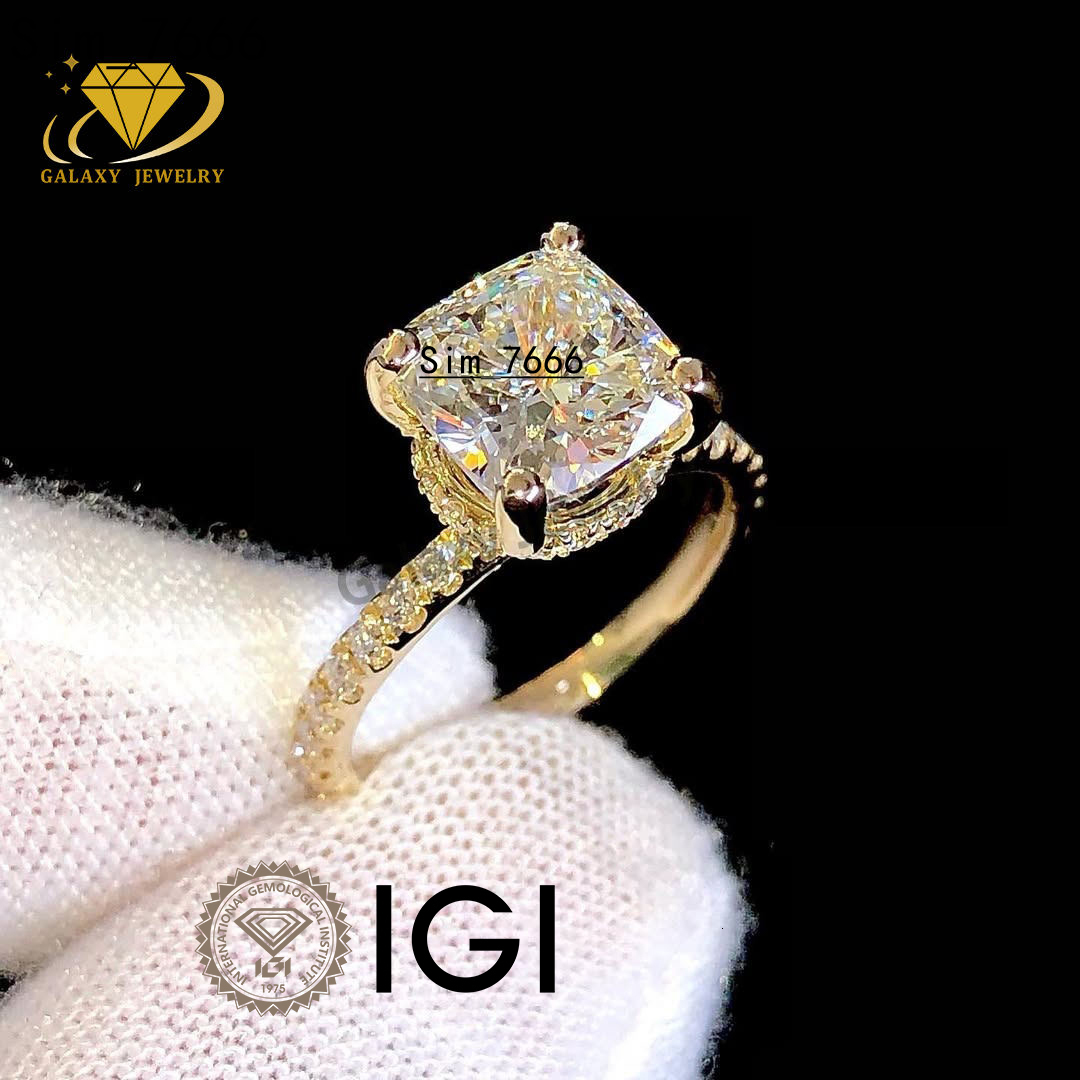 Custom Jewelry 14K Solid Gold 2CT D VS1 Lab Grown Diamond Cushion Cut Prong Cvd HPHT Lab Grown Created Diamond Engagement Ring