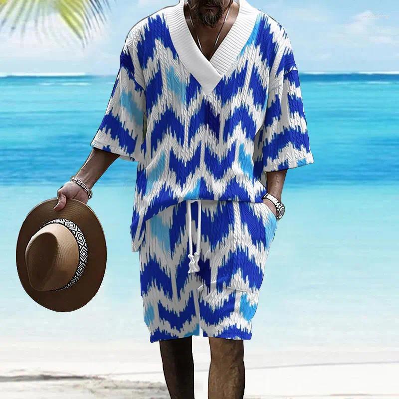 Men's Tracksuits 2025 Summer Set 3D Casual Loose Euro Size Wear V-neck Half-sleeve T-shirt And Shorts 2-piece Free