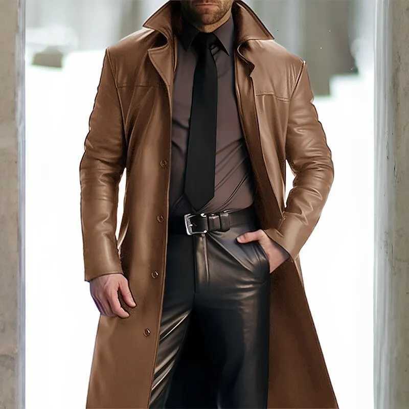 2024 Nouveau Hot Automne Hiver Vintage Pu Leather Mens Mentière Métage décontracté à revers Madle W250815