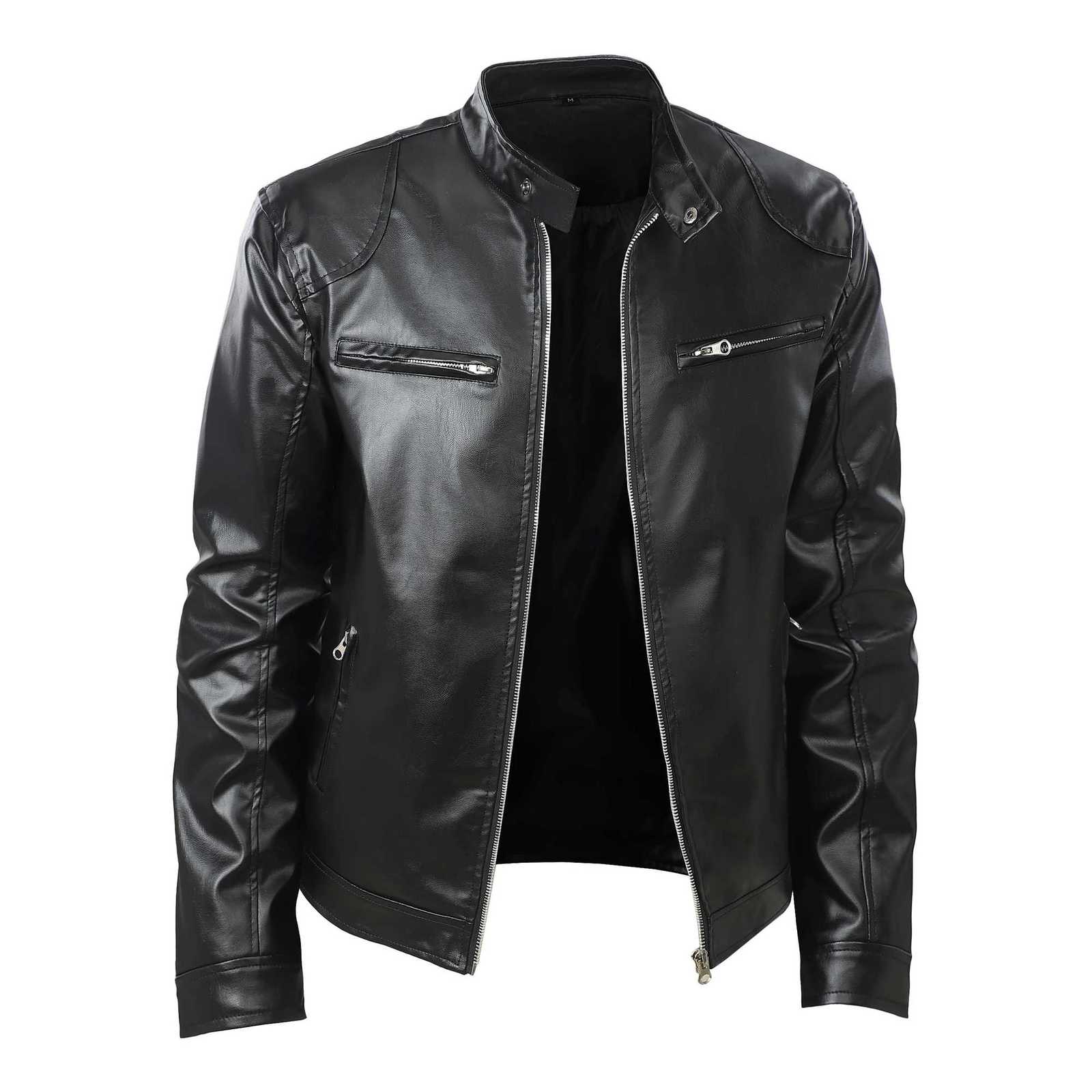 Veste en cuir de moto décontractée pour hommes - Col à manche à manches longues à manches longues à manches longues à manches à manches longues c
