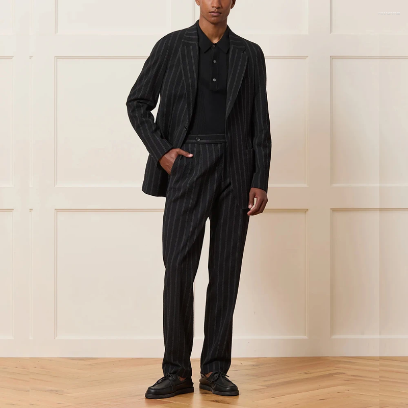 Costumes pour hommes Black Stripe Notch Single Breasted Male Blazer With Pant Sets Fashion Slim Business Office Daily 2 Pieces Set