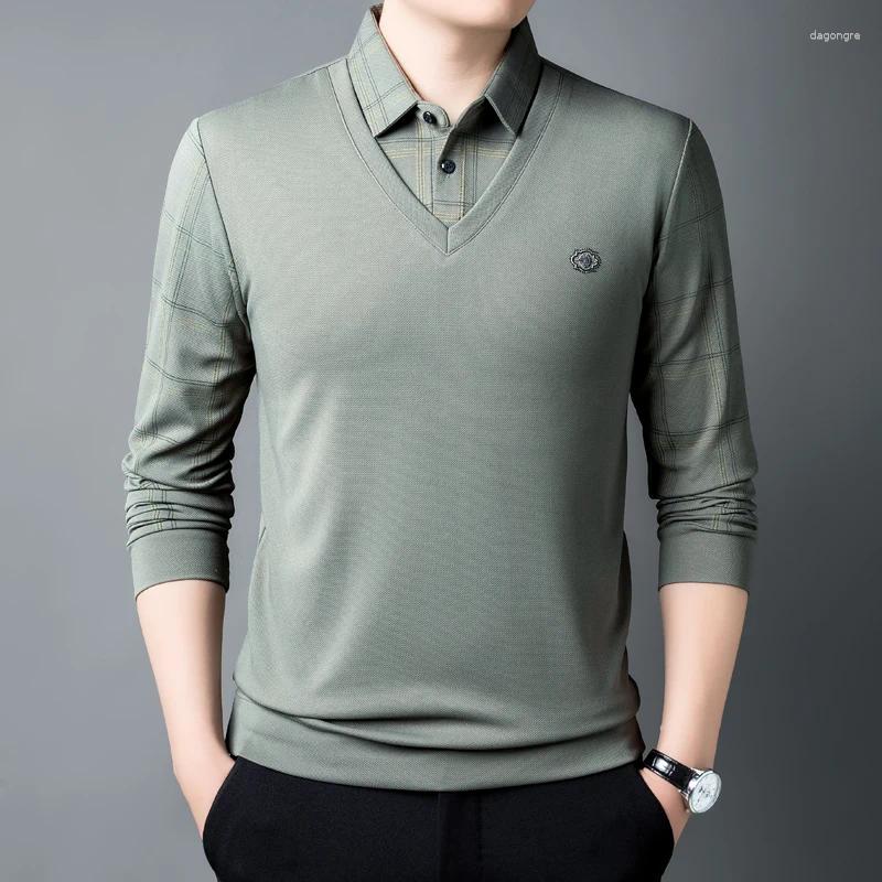Men's Polos POLO Collar Slim Fit Printed Business Gentleman Autumn Shirt