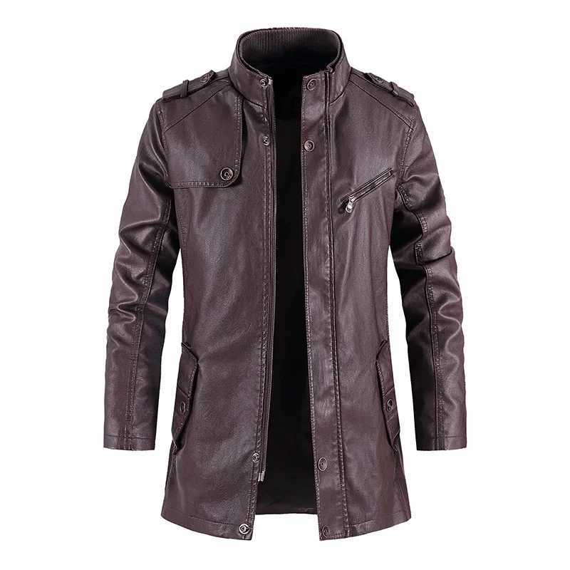Coat Long Outwear Fashion Warm Casual Vintage Clothing Men Biker Jackets New Mens Long Slim Thick Fleece Winter Leather Jacket W250815