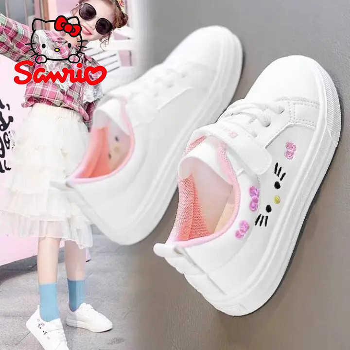 Sanrio Kids White Sneakers 2025 Chaussures d'automne de printemps durables à glissement d'automne pour filles 4-16 ans Fashion Casual Sports Chau