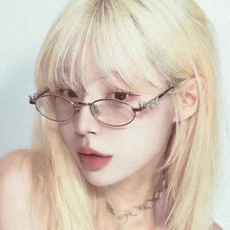Oval Y2K Metal Zircon Sunglasses Steampunk Men Women Fashion Glasses Retro Vintage Sunglasses UV400 250812
