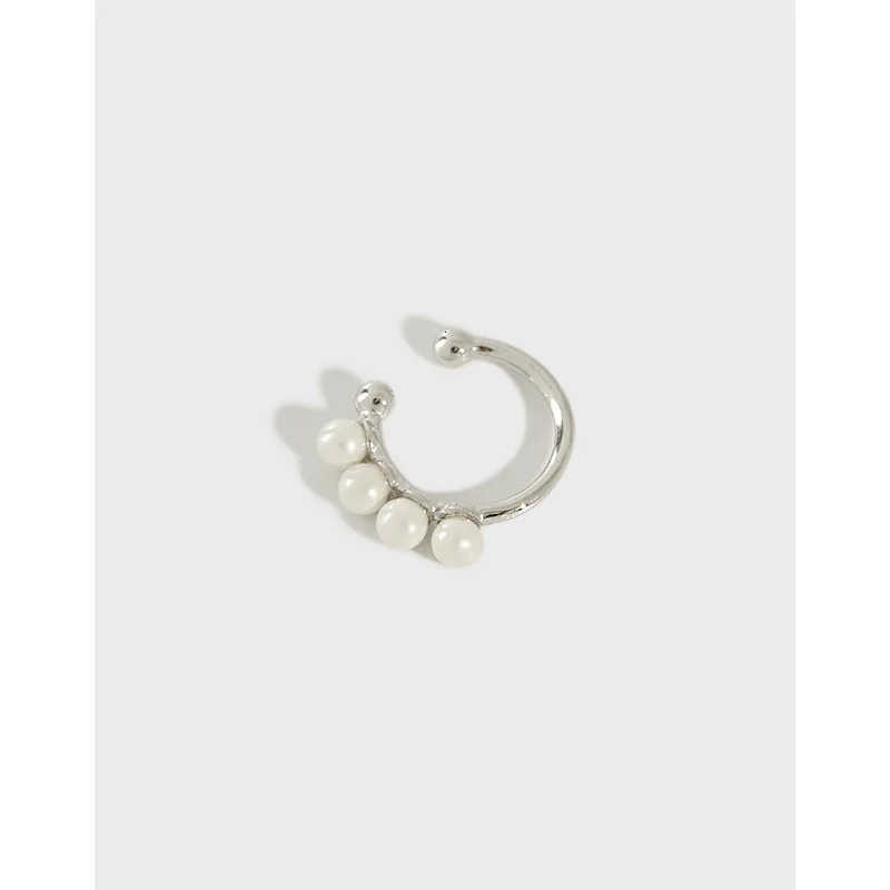 Korean version of ear hole free silver earrings with fashionable personality S925 pure silver womens pearl ear clip 250812